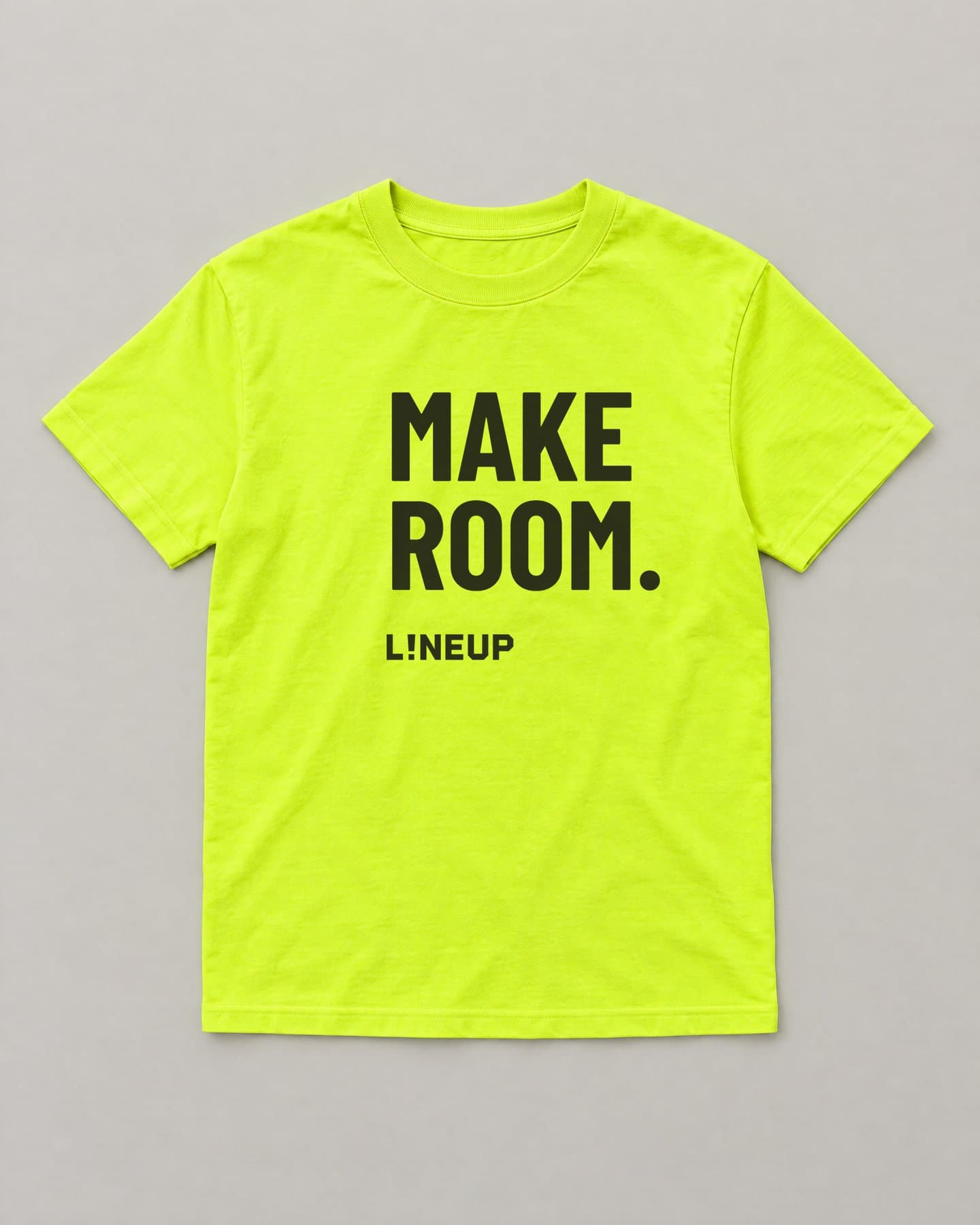 Make Room Tee in acid, front, ink print